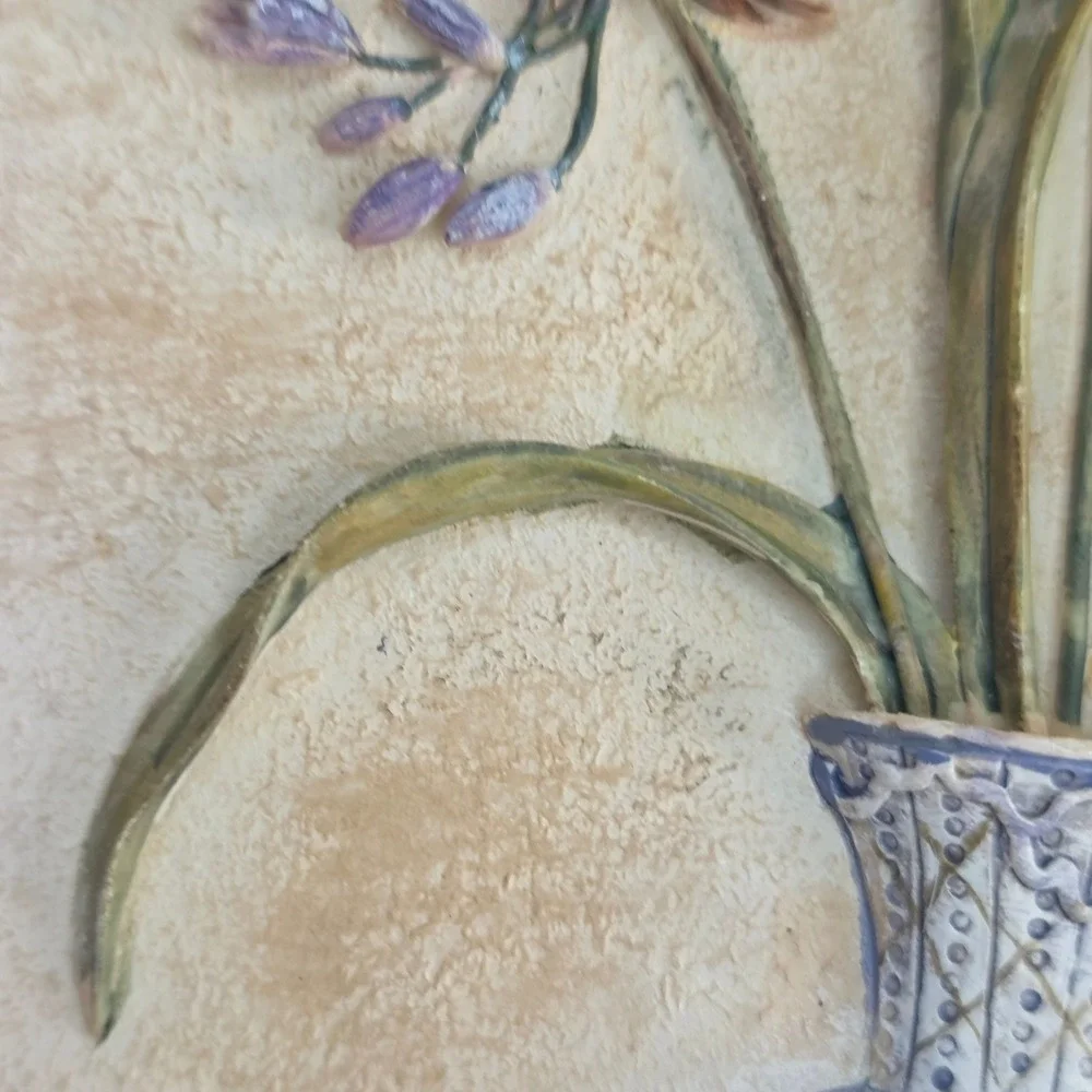 Clare Lake Ceramic Wall Art Floral Relief Plaque Purple Flowers Cottagecore - Picture 10 of 16